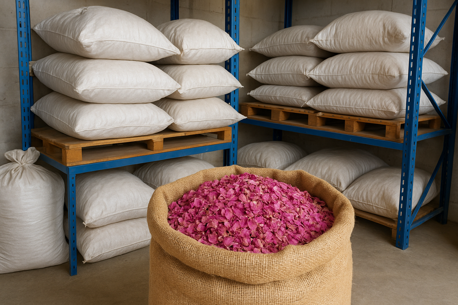 بسته های صنعتی پر گل در محیط انبار خشک و تاریک